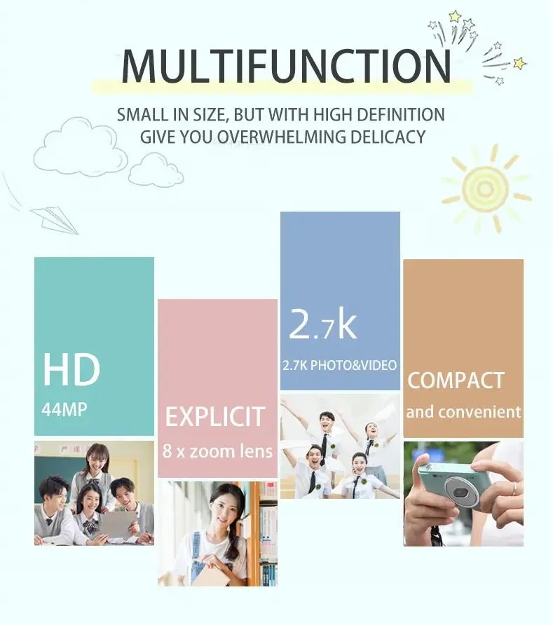 Digital Camera Autofocus 8x Zoom Compact 1080P for Kid Camcorder Beginner Photography