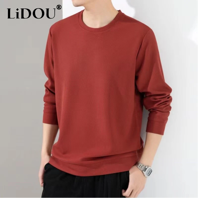 

2023 Spring Autumn New Solid Color Round Neck Long Sleeve Fashion Sweatshirts Man Casual High Street Waffler All-match Pullovers