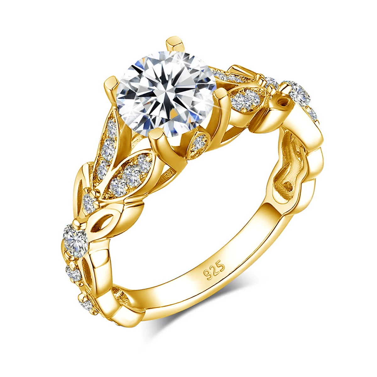 LuxuryRealSilverRings925Women2CTRoundMoissaniteRingPartyGold