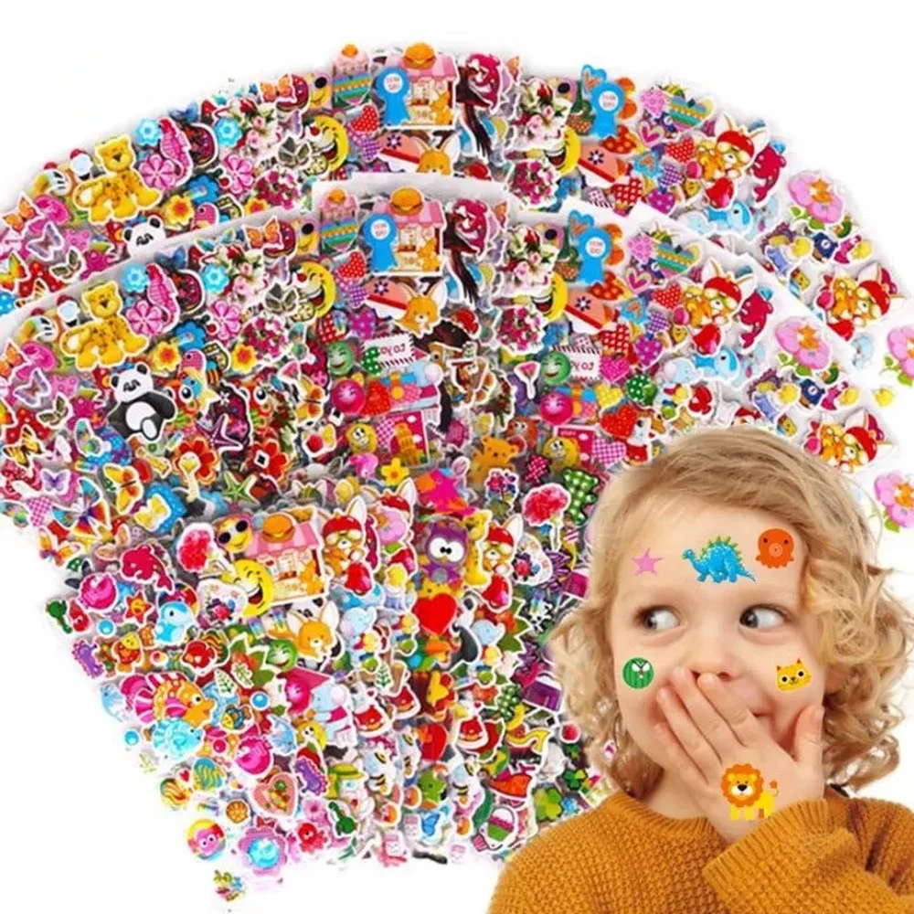 20 Sheets Different 3D Puffy Bulk Stickers Cartoon DIY Reward Gift Sticker for Girl Boy PVC Scrapbooking Education Classic Toy