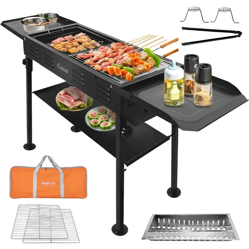 

Baisal Portable Charcoal Grills for Outdoor BBQ, Foldable Camping Barbecue Hibachi Kabob Grill, 1.6 Ft² Barbeque Area Binchotan