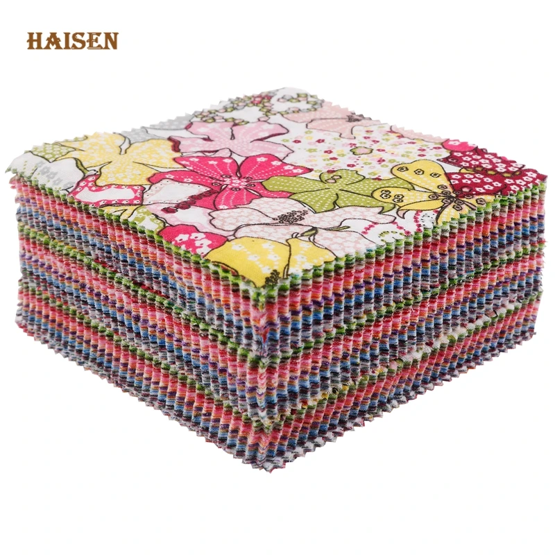 Haisen,Random Mix Color Printed Thin Cotton Fabric Patchwork,Square Low Density Cloth Set For Quilting&Sewing Material 13*13cm