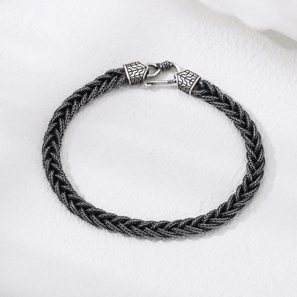 

Pure Solid 925 Sterling Silver Women Men Bracelet Lucky Wheat Foxtail Chain Link