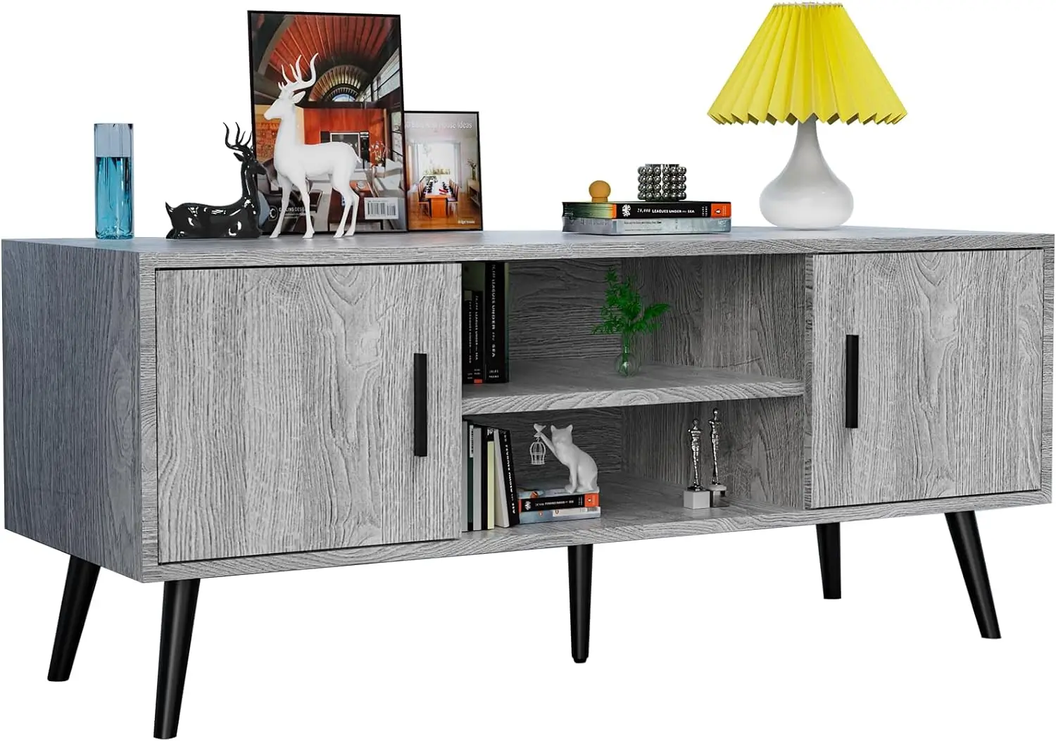 

Mid-Century Modern Rustic 45" TV Stand with 2 Side Doors Entertainment Center Console for Living Room Bedroom Office