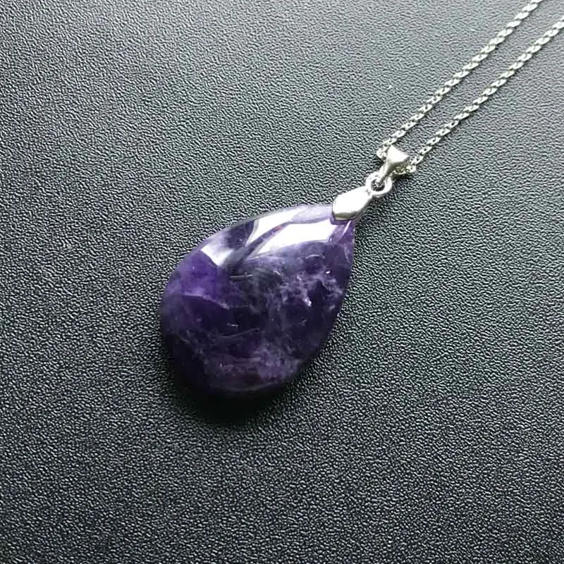 Natural Amethyst Pendant Necklace Real Gemstone Fine Jewelry Best Nice Birthday Party Gift for Women Wife Lady Party Jewelry Gift Silver Pendant