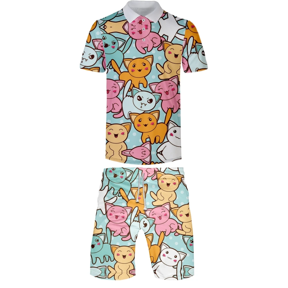 

Мужской Повседневный дышащий Топ для гольфа, подходит под Модный деловой Спортивный костюм поло с красочным котом, 2022