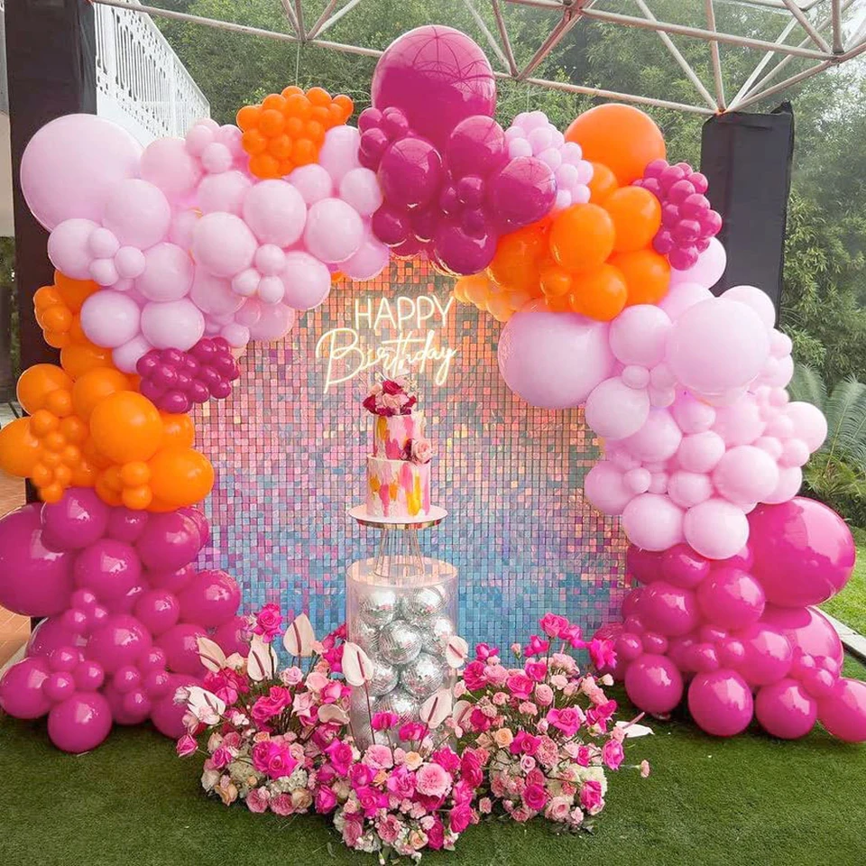 Geburtstagsdeko Rosa & Orange - Komplettset Mit Girlanden, Ballons Und Banner Für Mädchen-Party