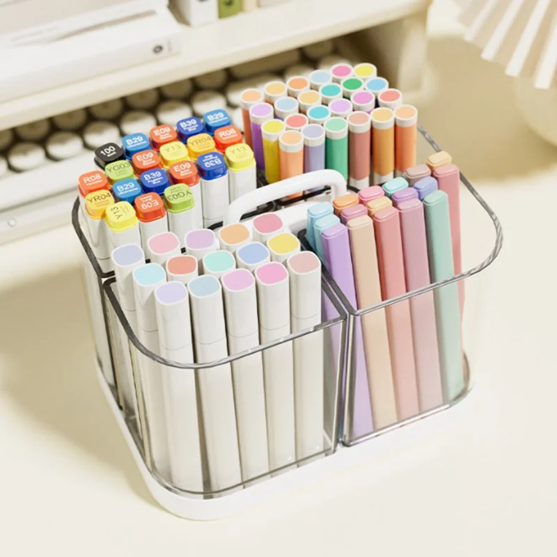 4-grid Divided Marker Pen Holder Desktop Storage Box High Quality Plastic Detachable Desktop Stationery Organizer with Handle