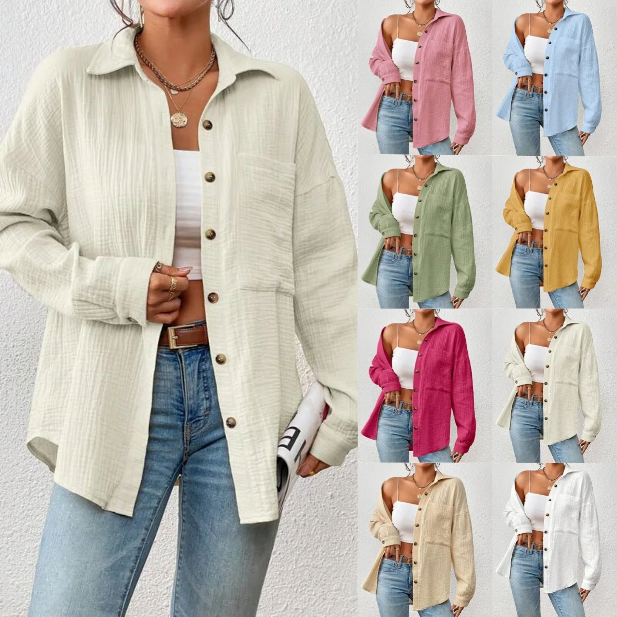 829770-8d0ce4.jpg Solid Casual Loose Shirts For Women 2024 Autumn Vintage Women's Oversized Shirts And Blouses Fashion Elegant Youth Female Tops - Image 1