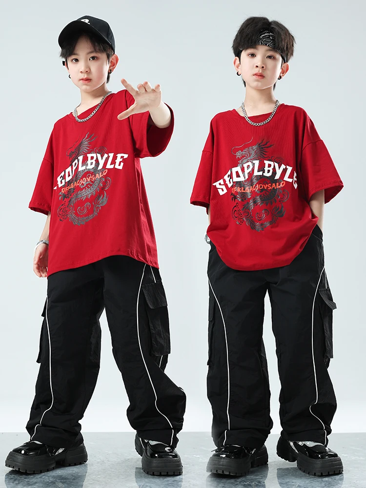 

Teenager Hip Hop Clothes Summer Short Sleeves T Shirt Black Pants Loose Street Dance Practice Wear Boys Girls Leisure Wear 12604