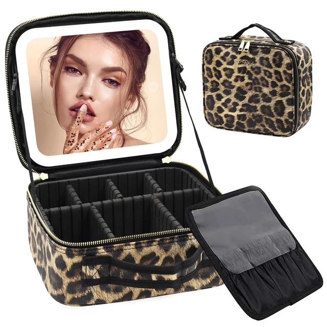 55841-ef1828.jpg Makeup Bag with Light up Mirror, Travel Makeup Case with Mirror and Lights, Lighted Cosmetic Train Case with 3 Color Settings, M