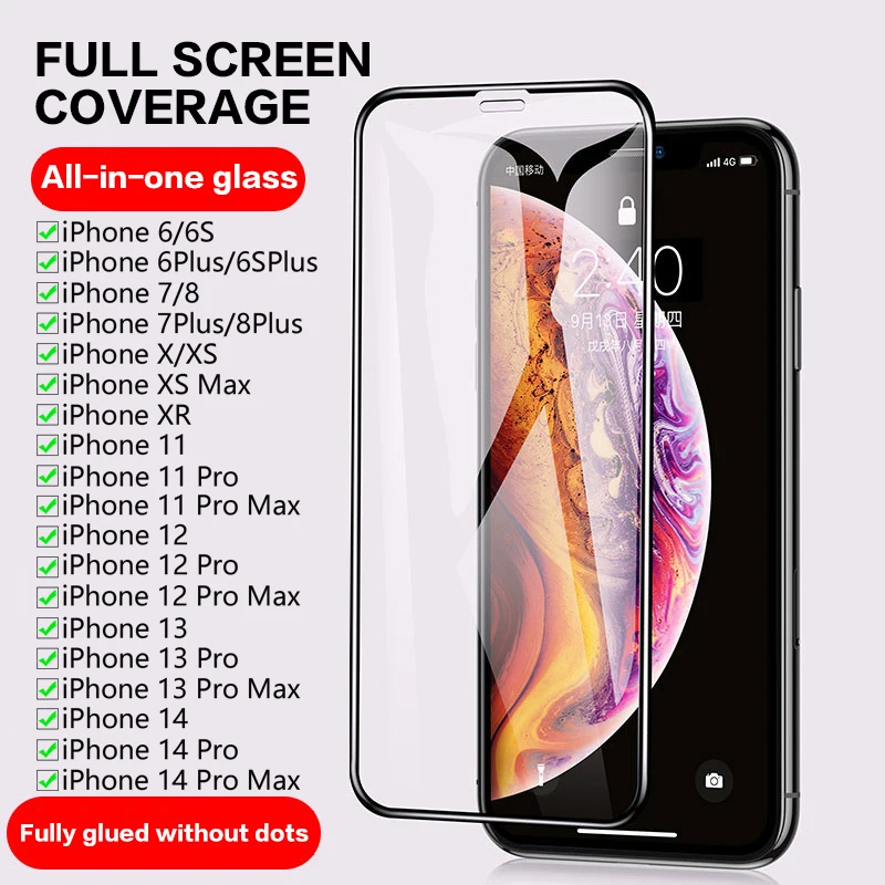 9D Protective Glass For iPhone 6 7 8 X 11 12 13 14 Tempered Screen Protector iPhone 6S 7 8 XS XR