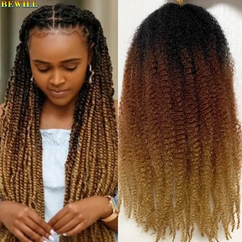 18 Inch 1-6 Packs Marley Twist Crochet Hair Black Brown to Blonde Synthetic Afro Marley Ombre Braiding Hair for Faux Locs Braids