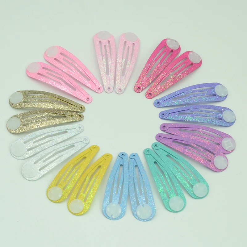 50pcs 5cm Glitzer Haars pangen mit Pads für handgemachte Haarschmuck funkelnde Haarnadeln bling bling Metall Snap Haar girps für Mädchen