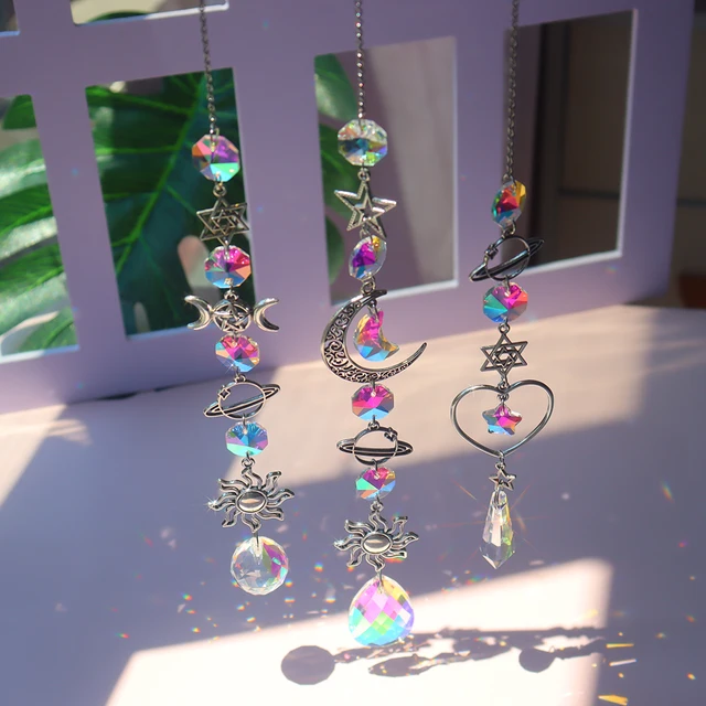 Crystal Wind Chiem Moon Napsütő Szivárványos Prizmák Medál Álomcatcher Üldöző Ablak Lógott Otthoni Kerti Dekoráció - Image 6