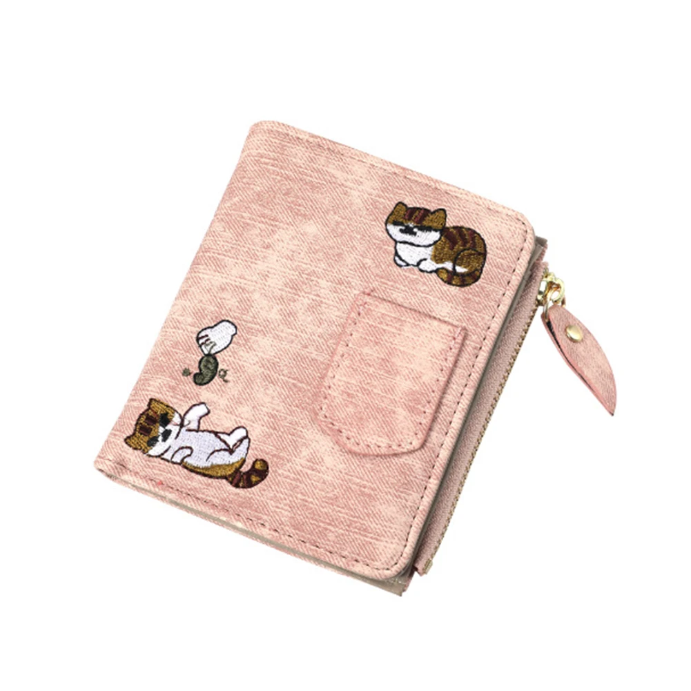 데님지갑 Denim Style Cat Embroidered Short Wallet Multi-Purpose Large Capacity Purse For Bag Shoulder Bag Cartera De Mezclilla 6