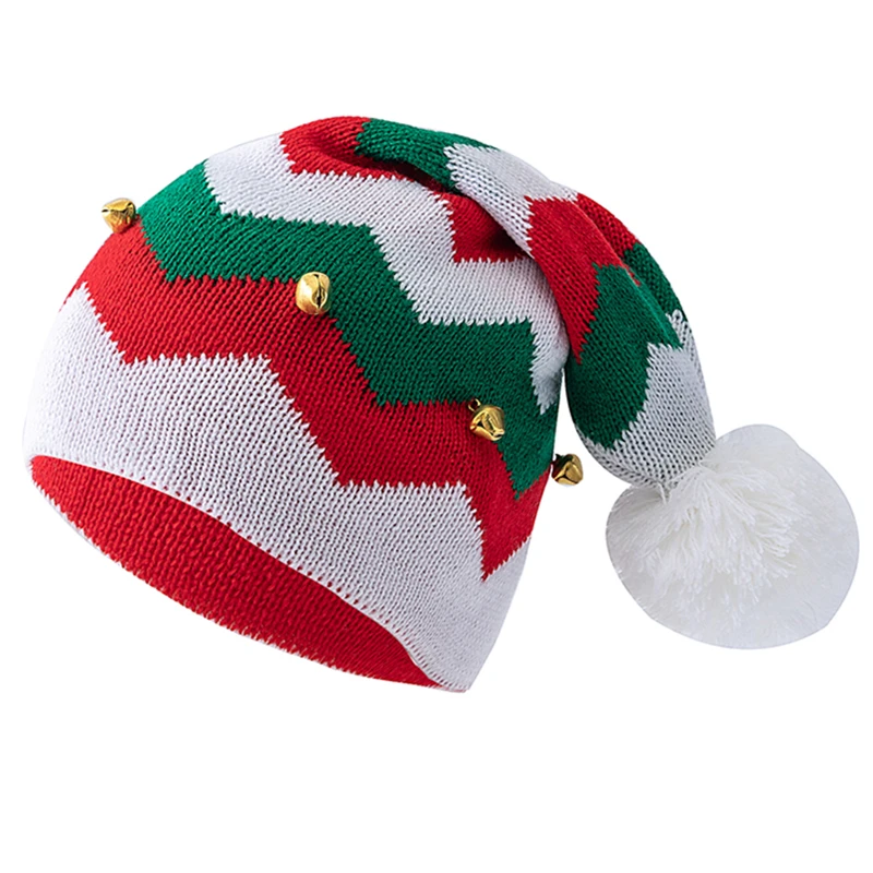Hot Sale Unisex Christmas Winter Hat Beanie Cap Pompoms Knit Hat Christmas Bells Hat For Women Men Christmas Gift
