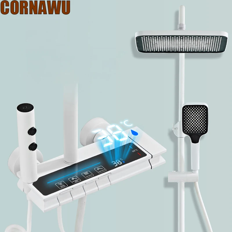 AmbientLEDDigitalRainShowerSetBathroomHotColdThermotaticMixer