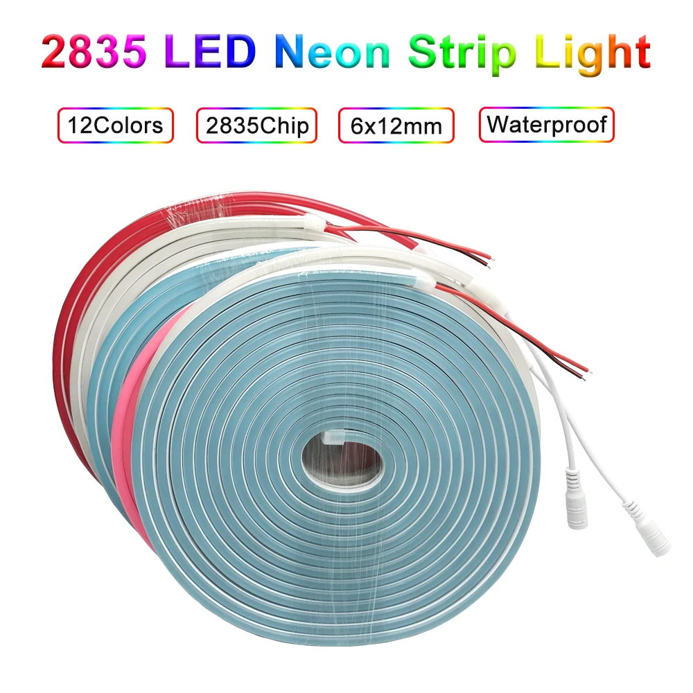 DC12V Led Neon Light Strip SMD 2835 120LEDs/M Flexible DIY Sign Silicone Tube With DC Plug Waterproof IP67 Outdoor Decoration