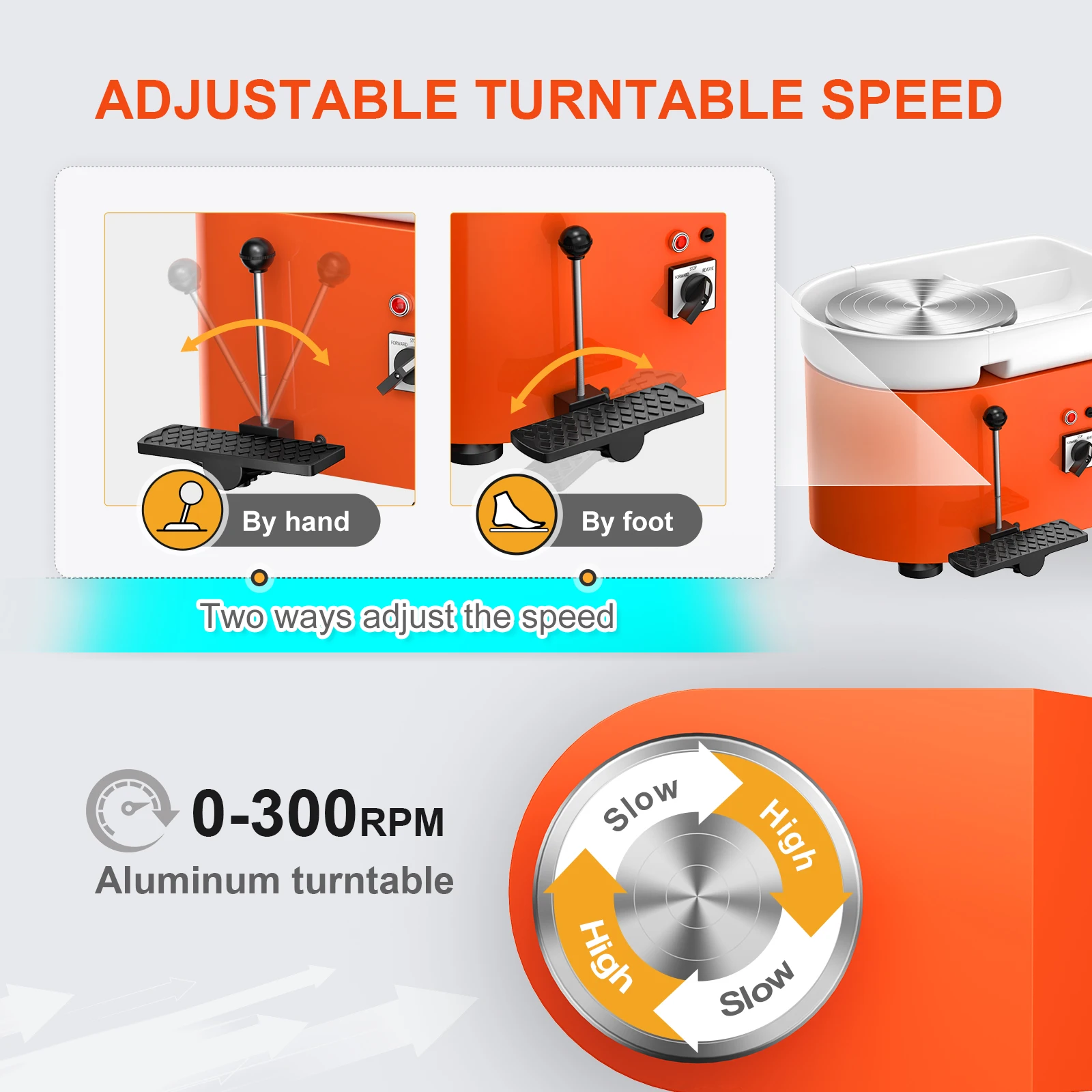 Electric Pottery Wheel Machine Manual Handle and Foot Pedal for School Ceramic Clay Working Molding DIY Crafts 28cm 350W