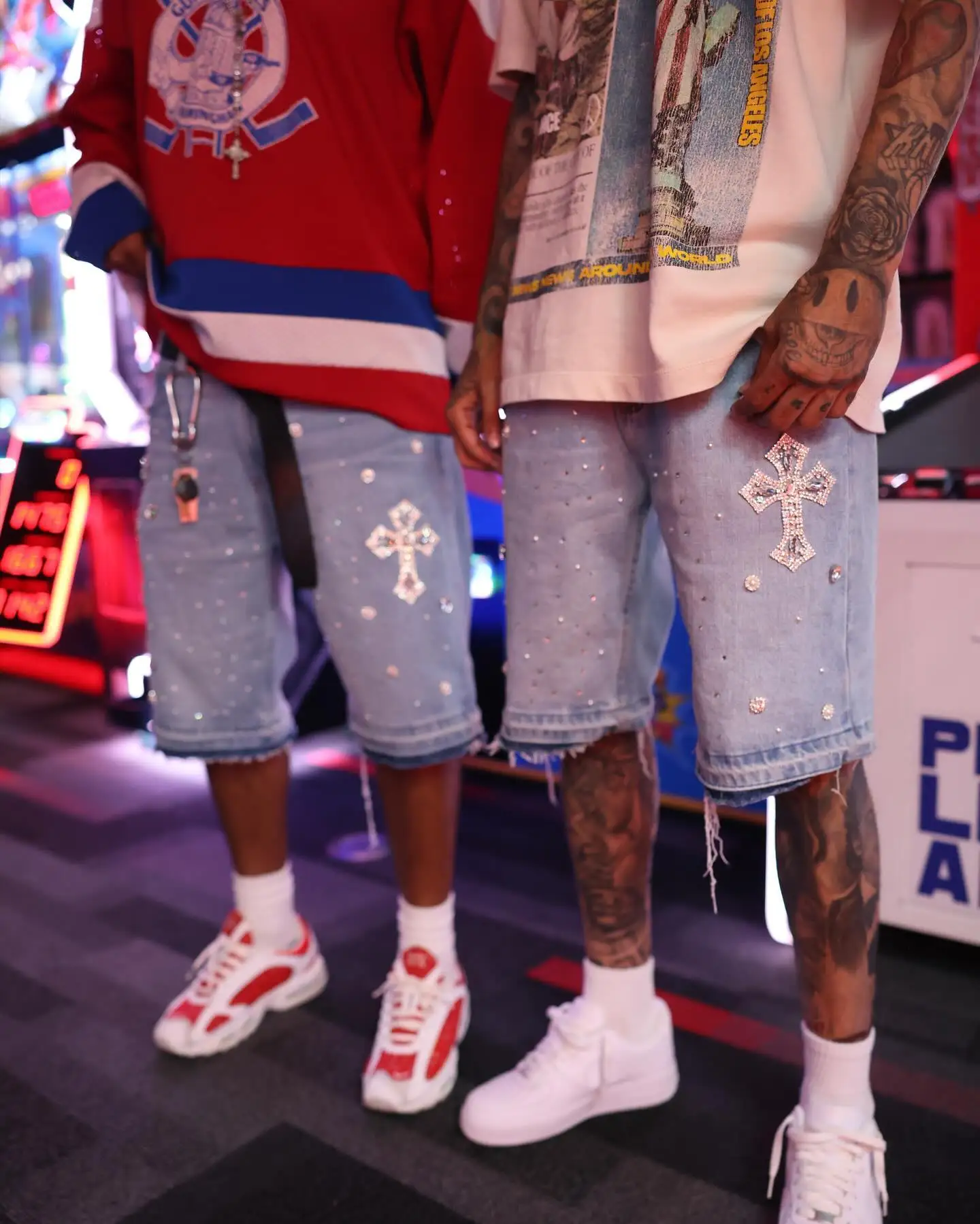 Y2K Gothic Diamond Cross Embroidery Denim Shorts American Retro Blue Gym Shorts Rhinestone Streetwear Hip Hop Men Women Jorts 5
