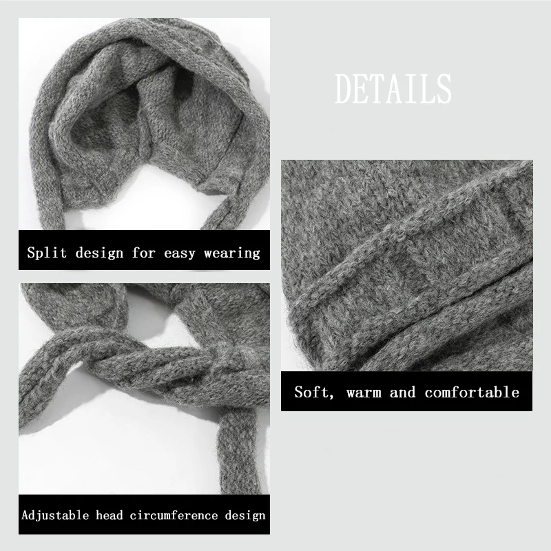 Warm Knitted Cap Winter Anti-cold Thickened Bomber Hat Fashionable Ear Protection Windproof Women Pullover Ear Flap Cap