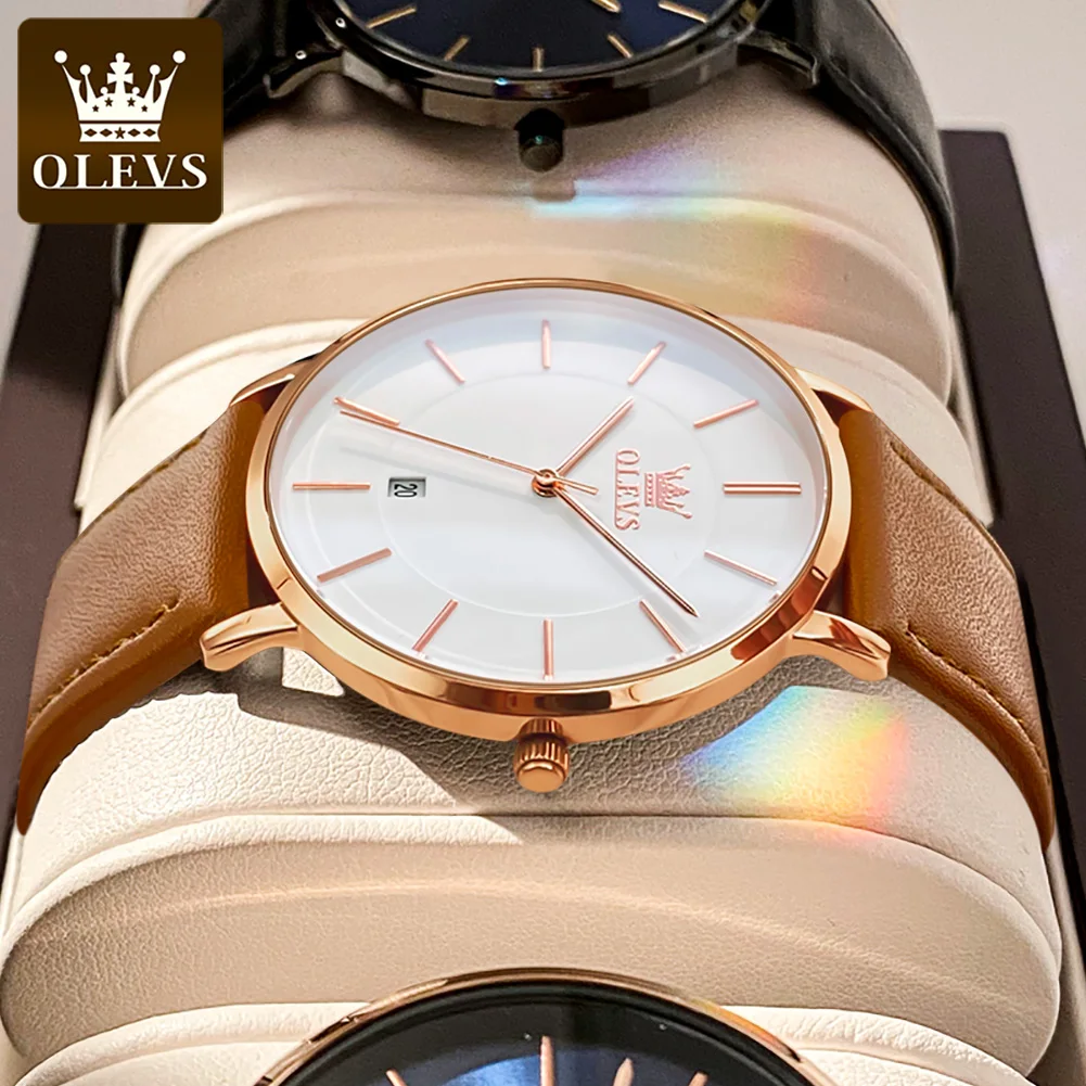 OLEVS Ultra Thin Quartz Watch with Leather Strap - Simple Luxury Men's Wristwatch