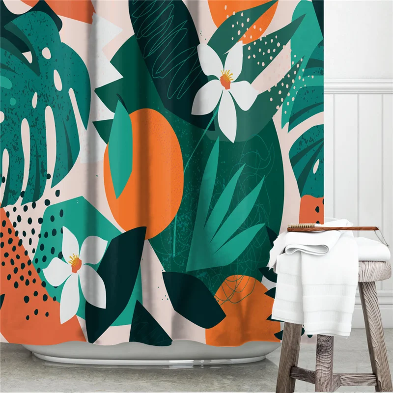 

Green Foliage Bathroom Set With Shower Curtains Art Printed Shower Curtain Waterproof Polyester Bath Screen cortina de baño