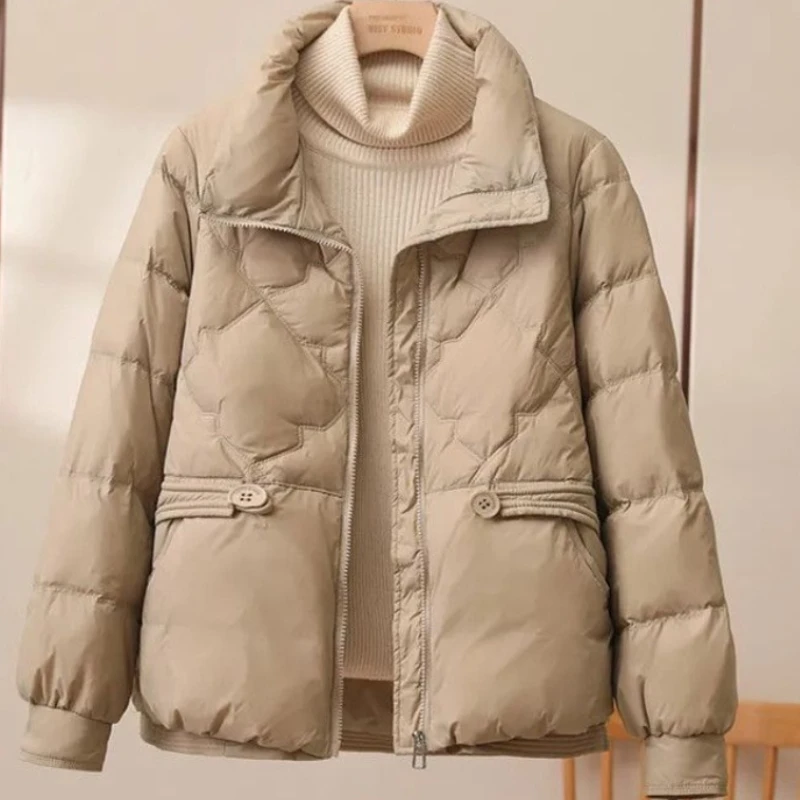 2023 New Women white duck down Winter coat Female stand collar Parkas Short-Length hin thin Outwear lightweight warm Overcoat