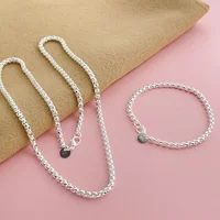 925 argent Sterling 4mm boîte ronde chaîne vénitienne Bracelet collier ensemble de bijoux usage quotidien accessoires de mode hommes femmes bijoux 3