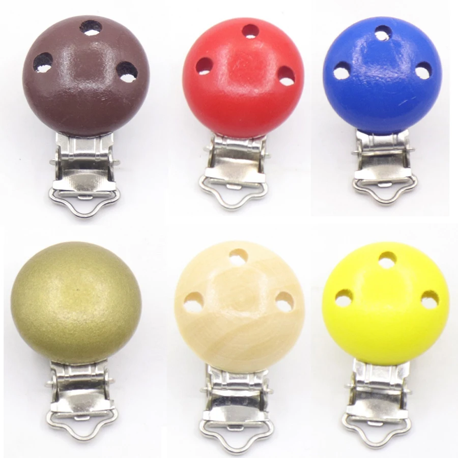 

7 Color 5pcs/lot Metal Wooden Baby Children Pacifier Holder Clip Infant Cute Round Nipple Clasps For Baby Product