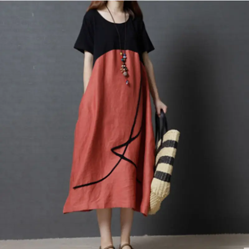 

Fashion O-Neck Spliced Printed Loose Casual Dresses Women's Clothing 2024 Summer New Oversized Commuter Short Sleeve Dress