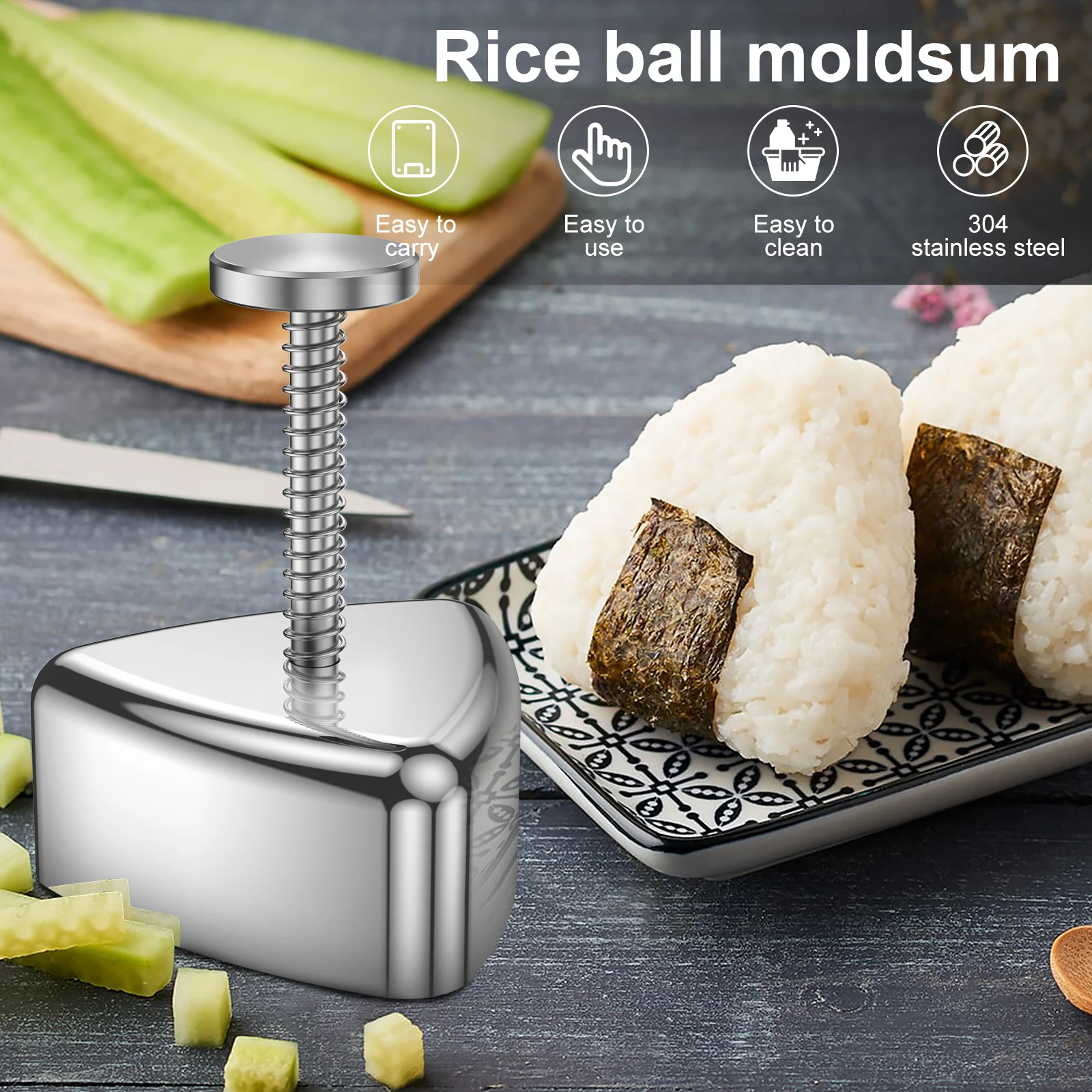 Onigiri Mold 304 Stainless Steel Rice Ball Mold Non-Stick Triangle Sushi DIY Tool Portable Triangle Spam Musubi Rice Sushi Mold Onigiri Mold Sushi Maker Rice Ball Mold Sushi Tools