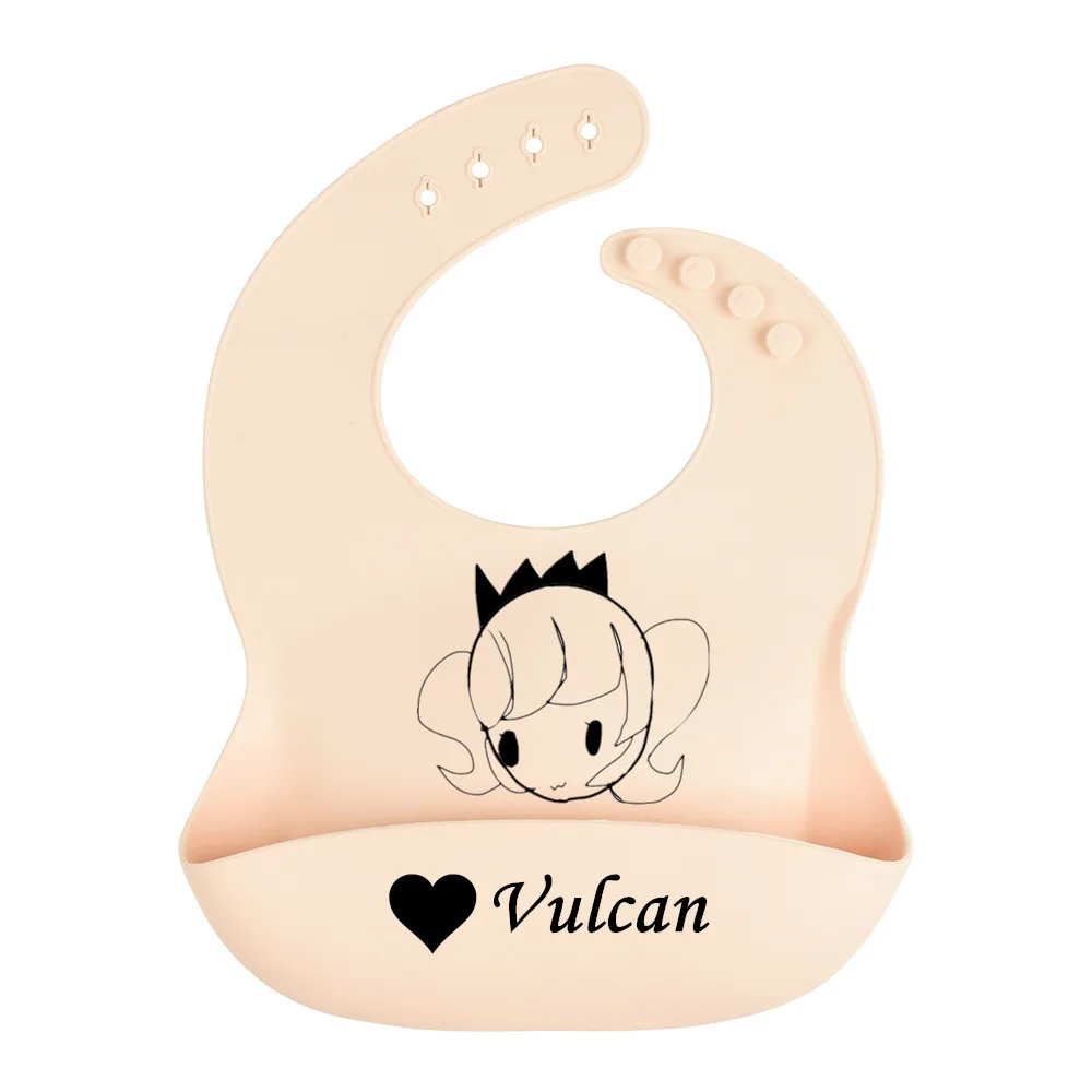

Personalized any name boy girl Silicone Baby Bibs - Soft Silicone Bib with Food Catcher and Waterproof Material - Adjustable Fit