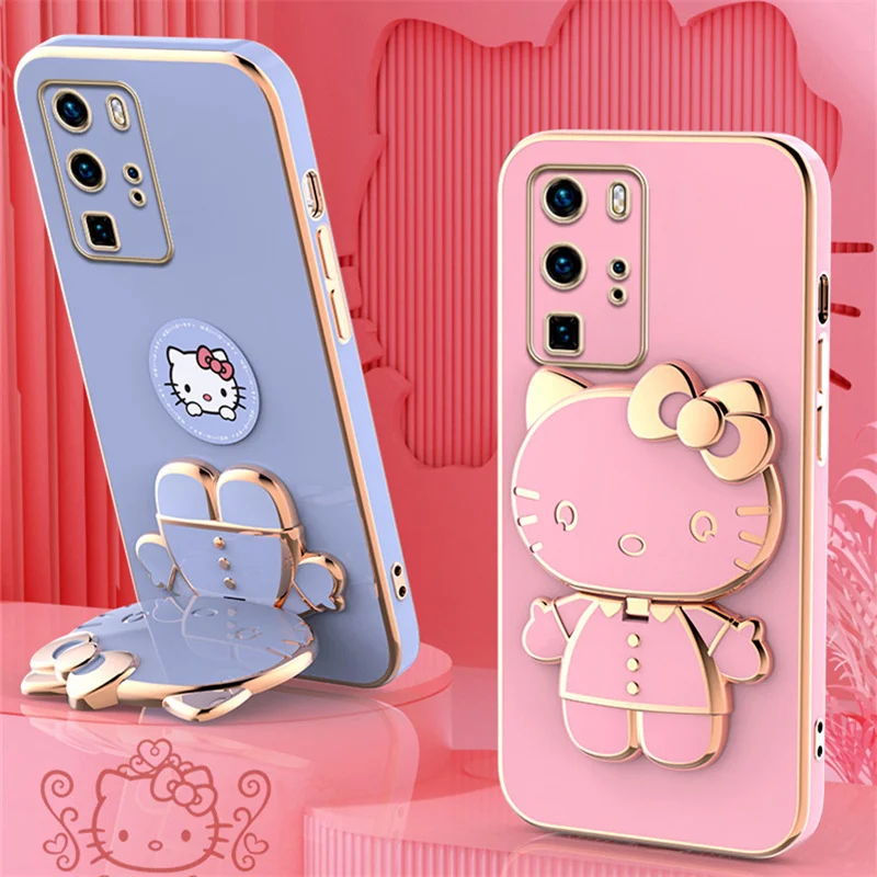 Hello Kitty silicone mirror phone case for Samsung Galaxy S23 Ultra S22 S21 S20 FE S10 Note 20 10 Plus A24 A34 A54 plating cover