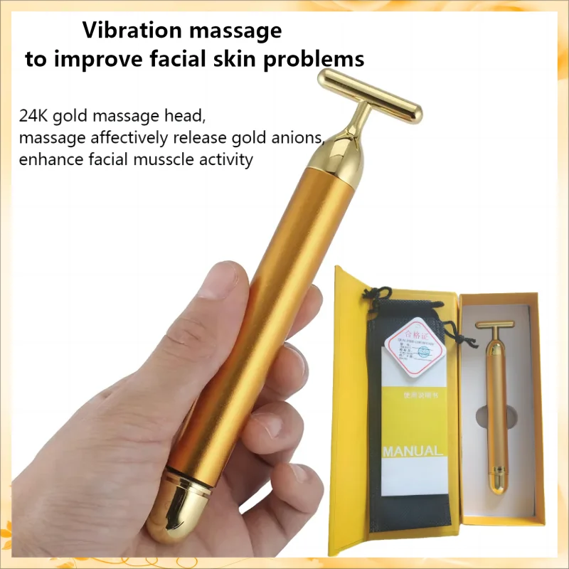 

Slimming Face care 24k Gold Facial Wrinkle Lift Bar Vibration Beauty Equipment Facial Roller Massager Vibration Energy Bar