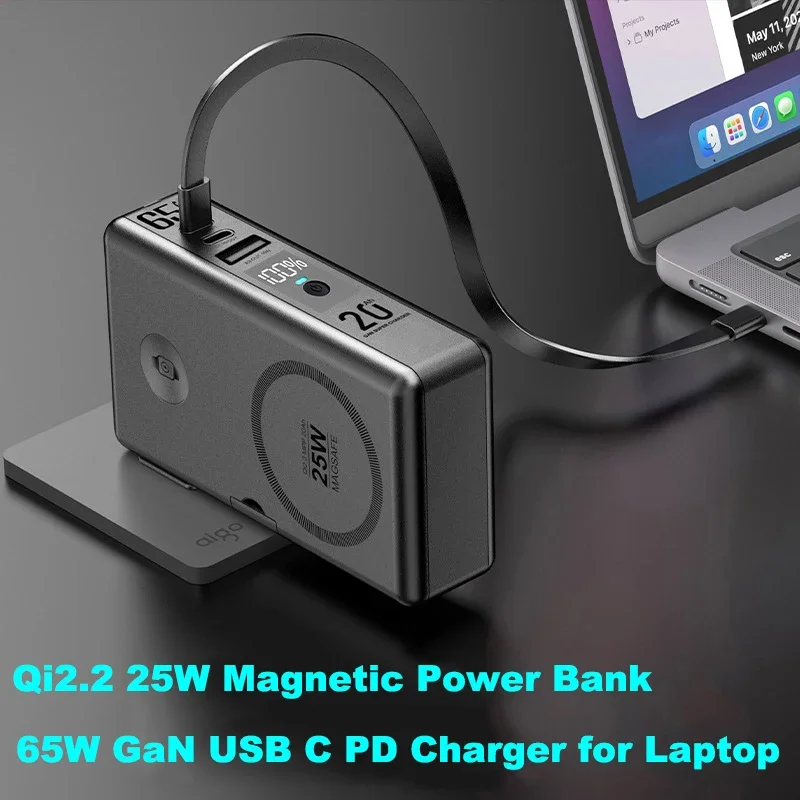 고체 배터리 65W GaN USB C 충전기 파워 뱅크 20000mAh Qi2.2 25W 마그네틱 무선 고속 충전기 아이폰 아이워치 에어팟용