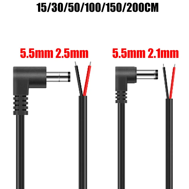 Stripped DC Power Connector L-Shaped 5.5mm 2.1mm 2.5mm Male Right Angle DC Power Cable For 5050 LED Strip Light CCTV Camera