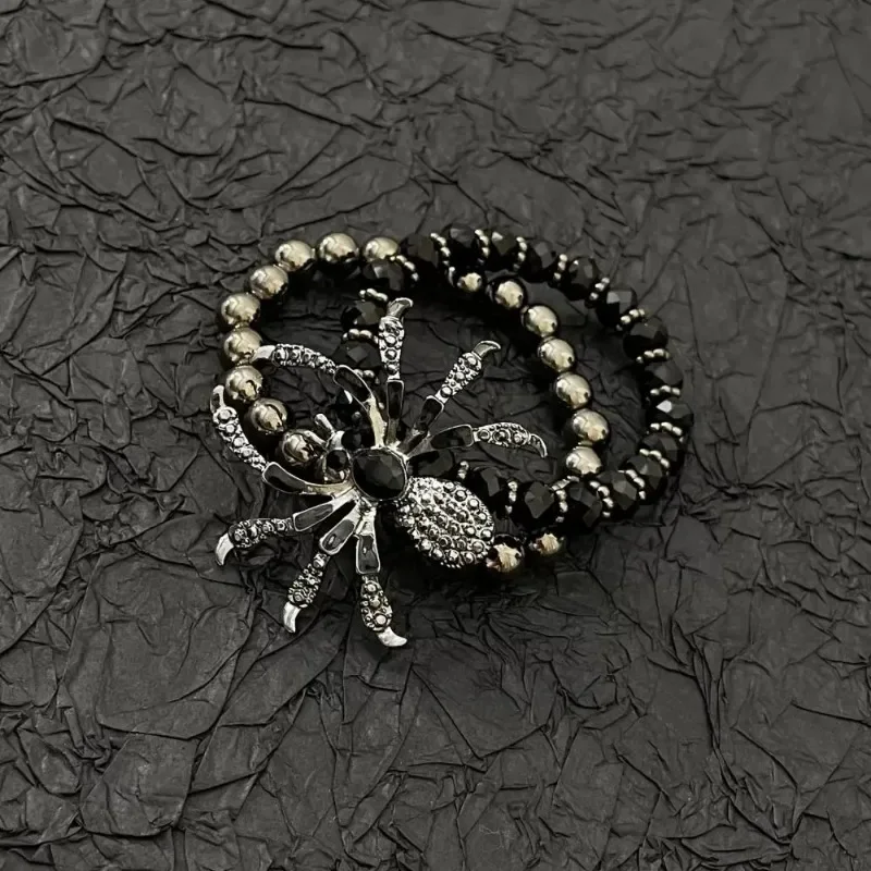 Punk Gothic Black Crystal Spider Bead Bracelet for Women Men Exaggerated Animal Handmade Halloween Party Jewelry Gift
