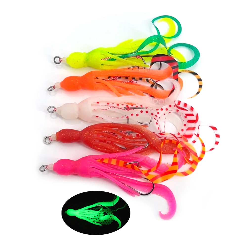 Weicher Silikon-Tintenfisch-Rockköder für Slow Jigging, Assist-Haken, leuchtender Trolling-Jig-Köder, Salzwasser-Angelköder, Zubehör