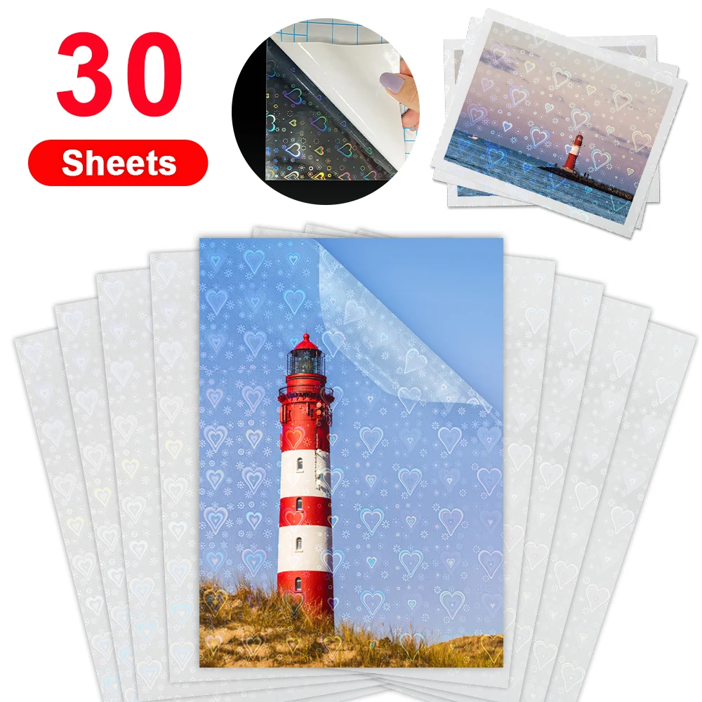 30 аркушів Плівка для холодного ламінування A4 Водонепроникна самоклеюча паперова плівка Зламане скло Зірки DIY Пакет Картка Фото Голографічна плівка