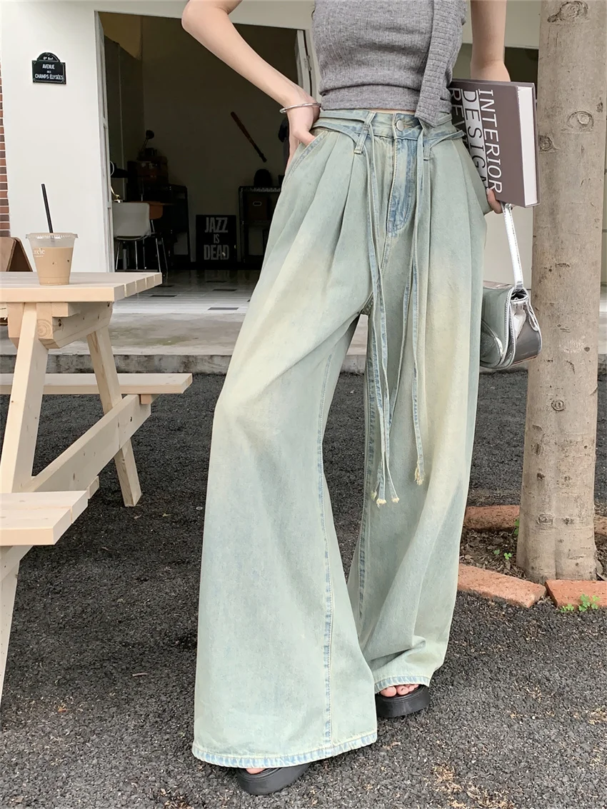 

Джинсы Alien Kitty женские в офисном стиле, винтажные повседневные свободные брюки из денима, с широкими штанинами, с завышенной талией, для офиса, летние