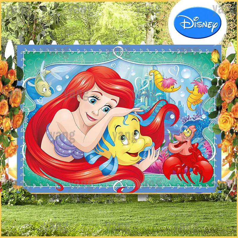 The Little Mermaid Background Cover Undersea Flower Curtain Baby Shower Girl Birthday Party Decor Fondale Wall Banner Photocall