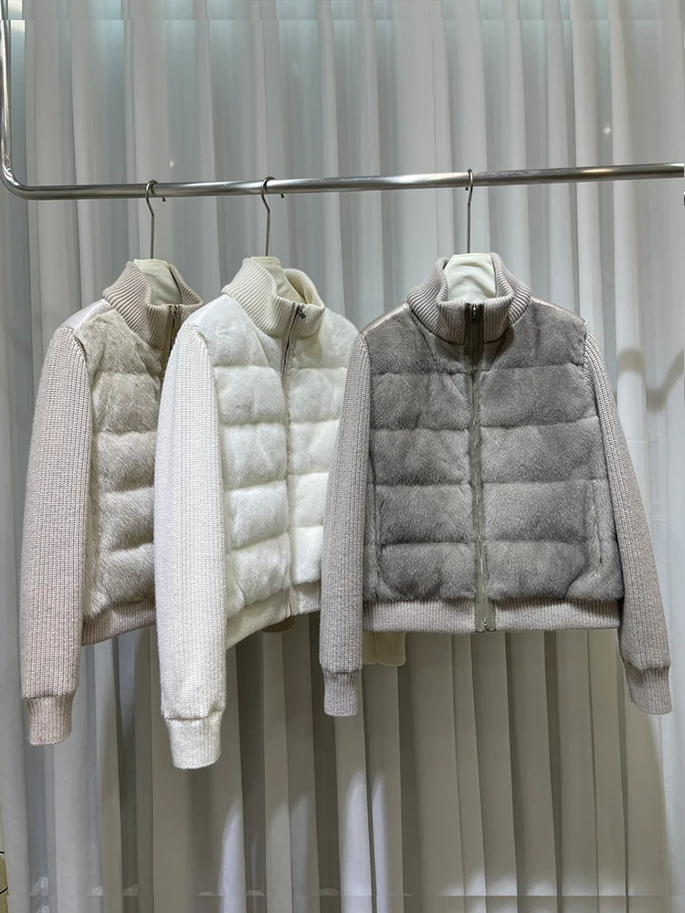 Women Winter Warm Natural Goose Down Puffer Jacket Cashmere Wool Jackets Real Mink Fur Coat Thick Female Outwear Coat