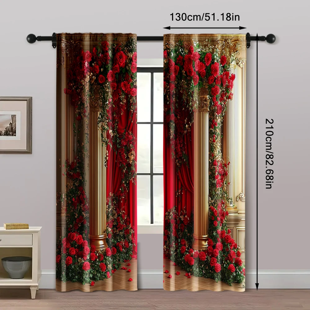 2pc,  Valentine's Day Window Curtains Luxury Vintage Rose Arch Durable Polyester,Without Electricity Birthday Party for 5