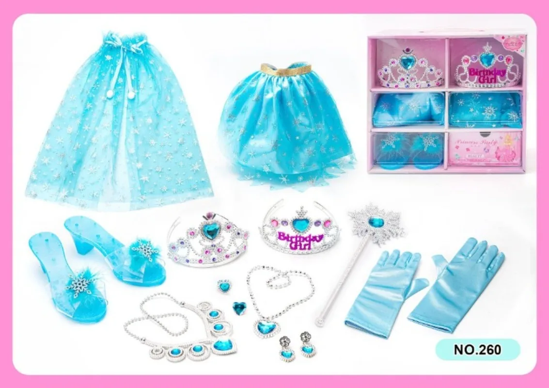 Girls Dress Up Toys Princess Role Play Accessories Crowns High Heels Shoes Earrings Necklaces Kids Makeup Set Birthday Gifts