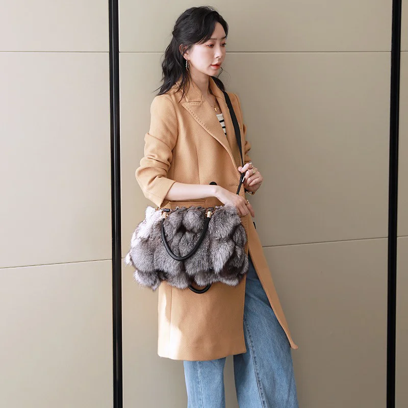 High Quality Fox Fur Handbag Women's Leather Large Capacity Shoulder Bag High-end Fur Elegant Crossbody Bag Winter New