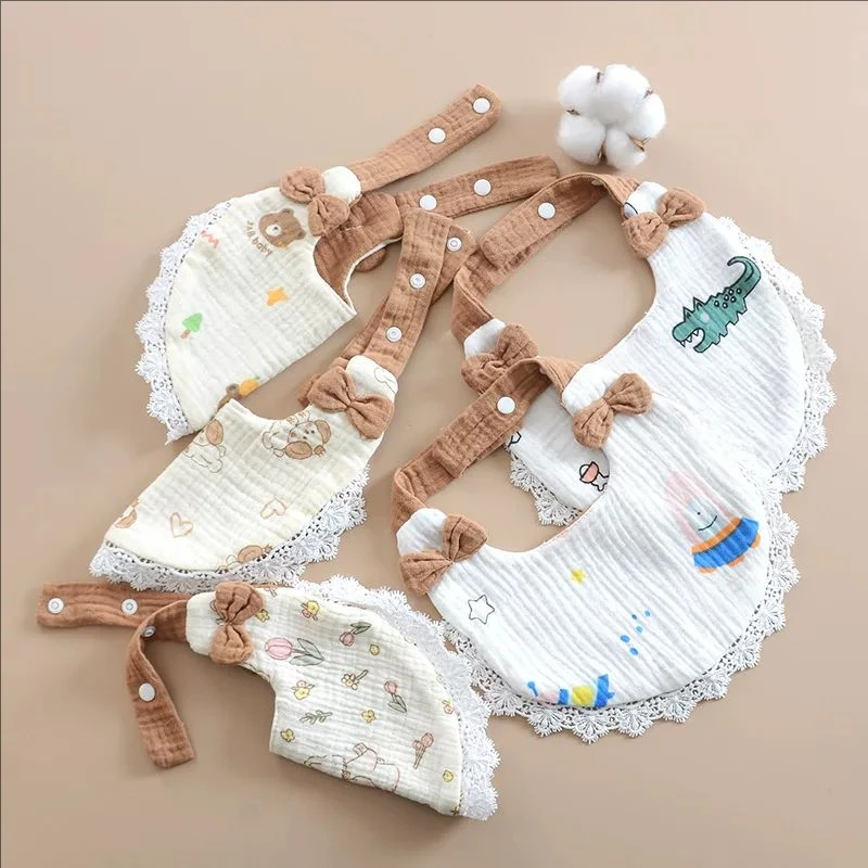유기농 턱받이 귀여운 리본 레이스 부드러운 면 소재 침 흘림 방지 치아발육기 용 턱받이 남아 여아 수유용 용품