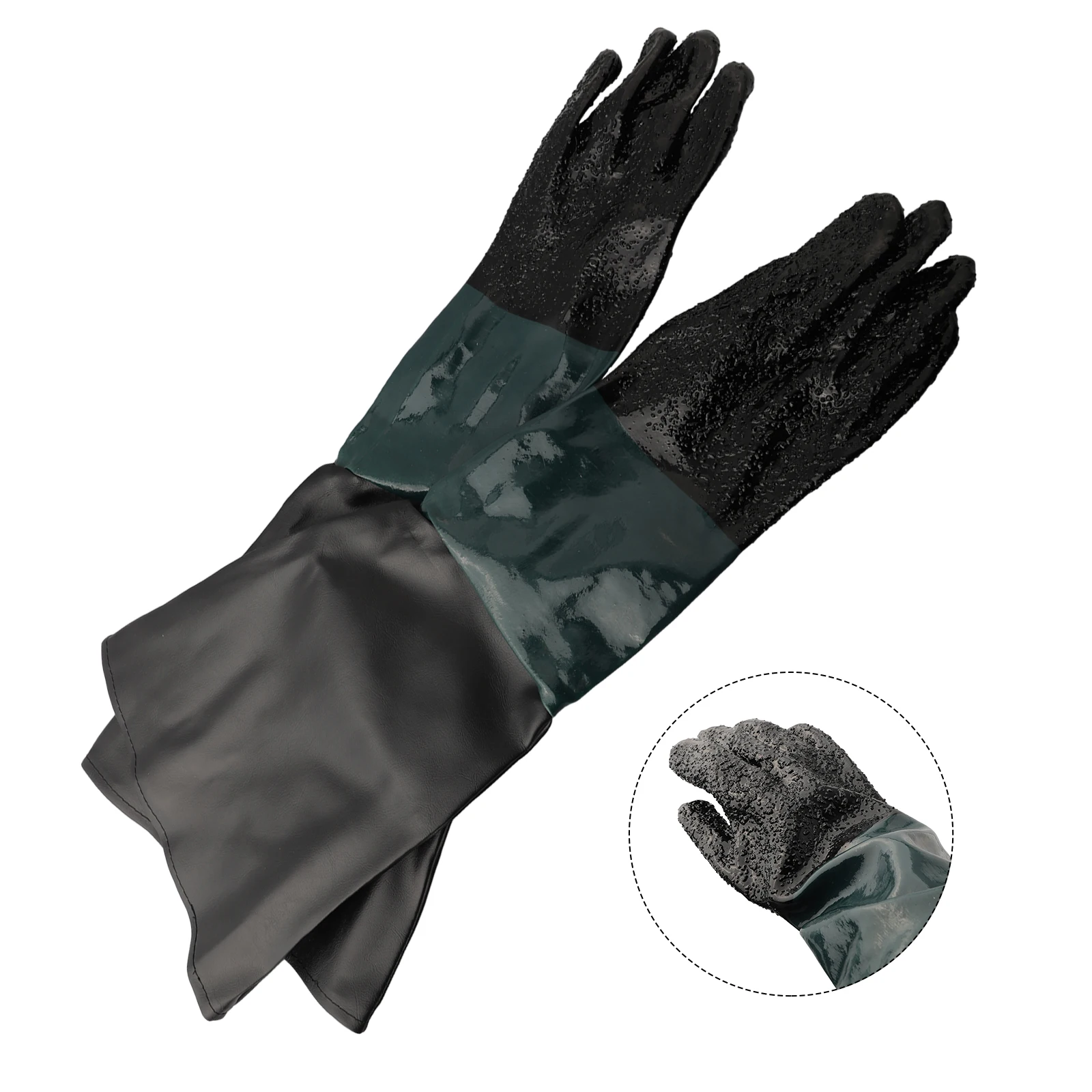 

Sandblasting Gloves Sand Blasting Glove 65cm Length For Heavy-Duty Sandblasting Green + Black PVC+Cotton Work Gloves