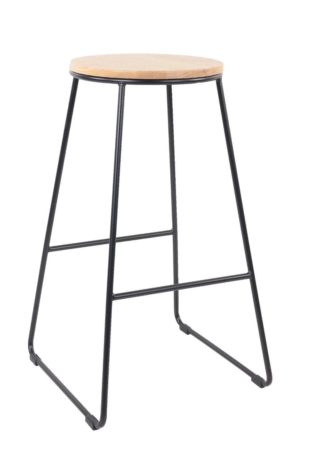 

Backless Black Metal Base with Natural Wood Seats To Fully Assemble A Setof 4 Stool Bar Chair